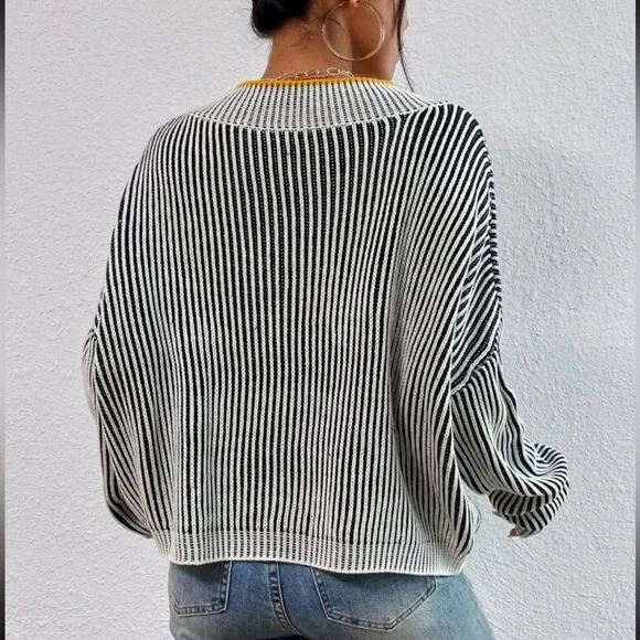 Plus size striped V neck  sweater top - Picture 4 of 12